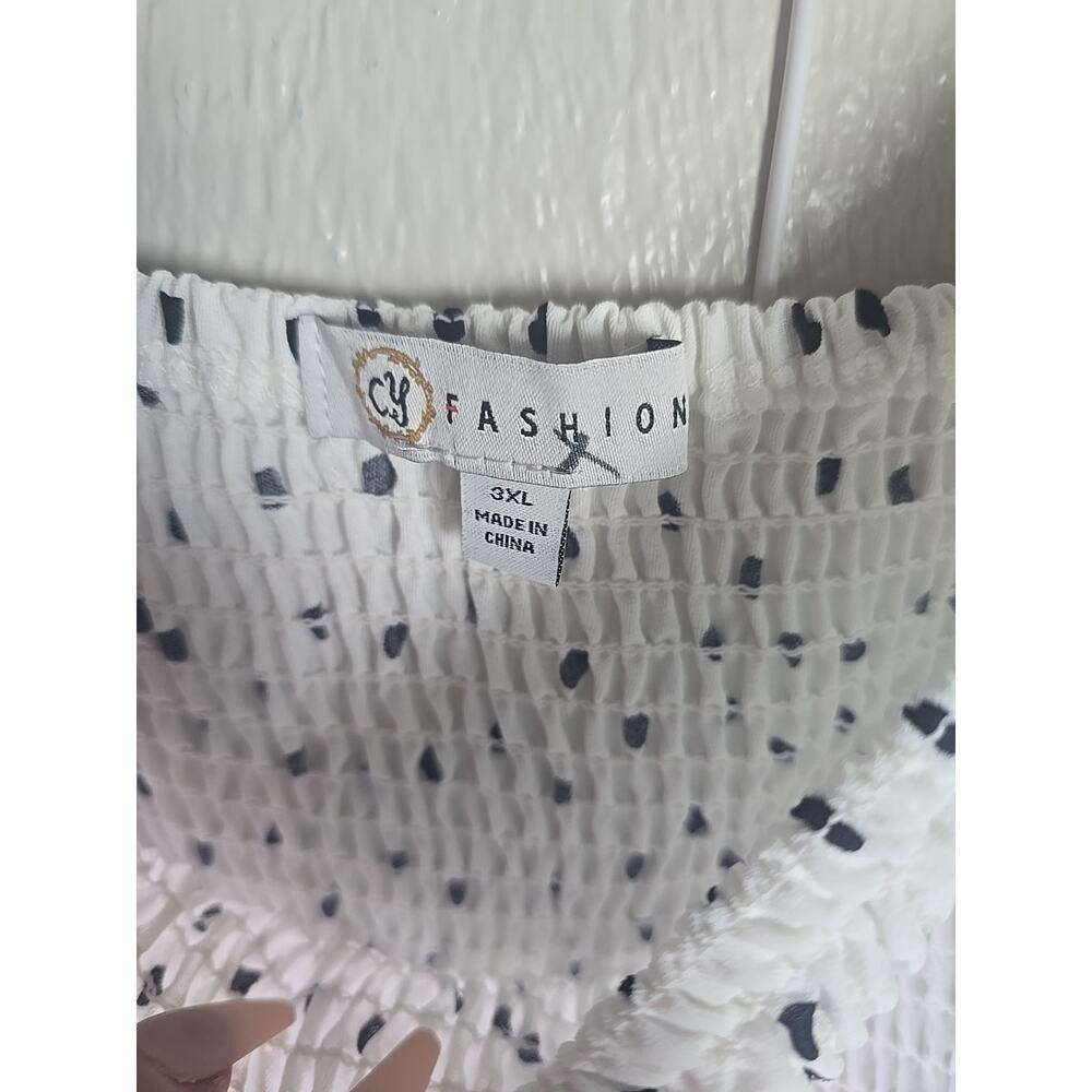 CY Fashion Sun Dress Polka Dot SS Tiered Dress Womens XXXL 3X Smocked Bodice - Picture 4 of 10